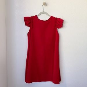 OWO Red Ruffle-Sleeve Flare Dress